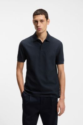 Polo de algod&oacute;n con jacquard de monogramas, Azul oscuro