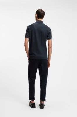 Polo de algod&oacute;n con jacquard de monogramas, Azul oscuro