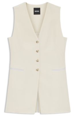 Slim-fit blazer with sleeveless styling, White