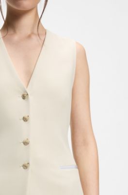Slim-fit blazer with sleeveless styling, White