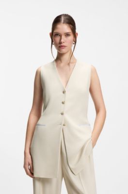 Slim-fit blazer with sleeveless styling, White