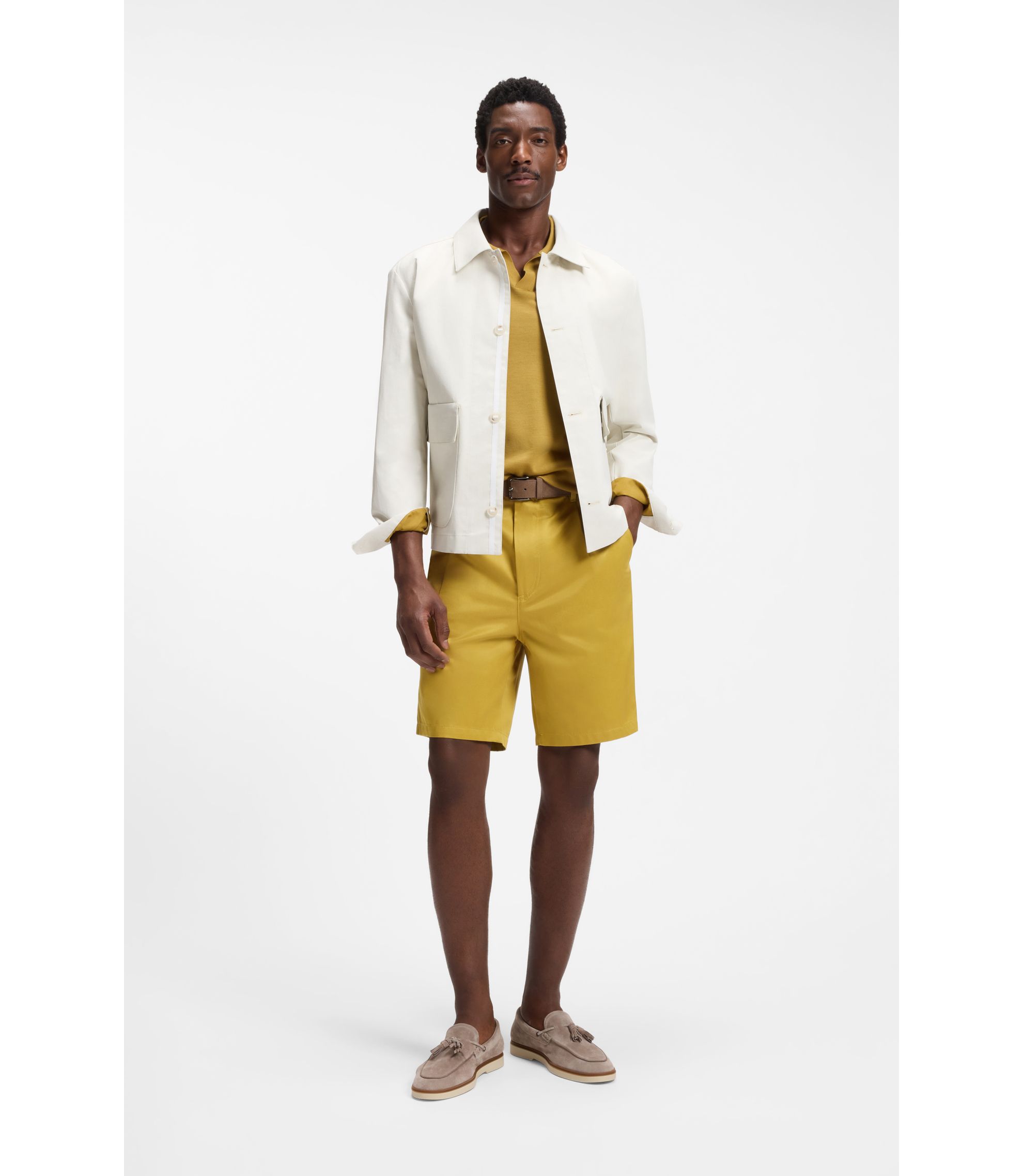 BOSS - Relaxed-fit shorts in cotton twill - Gold