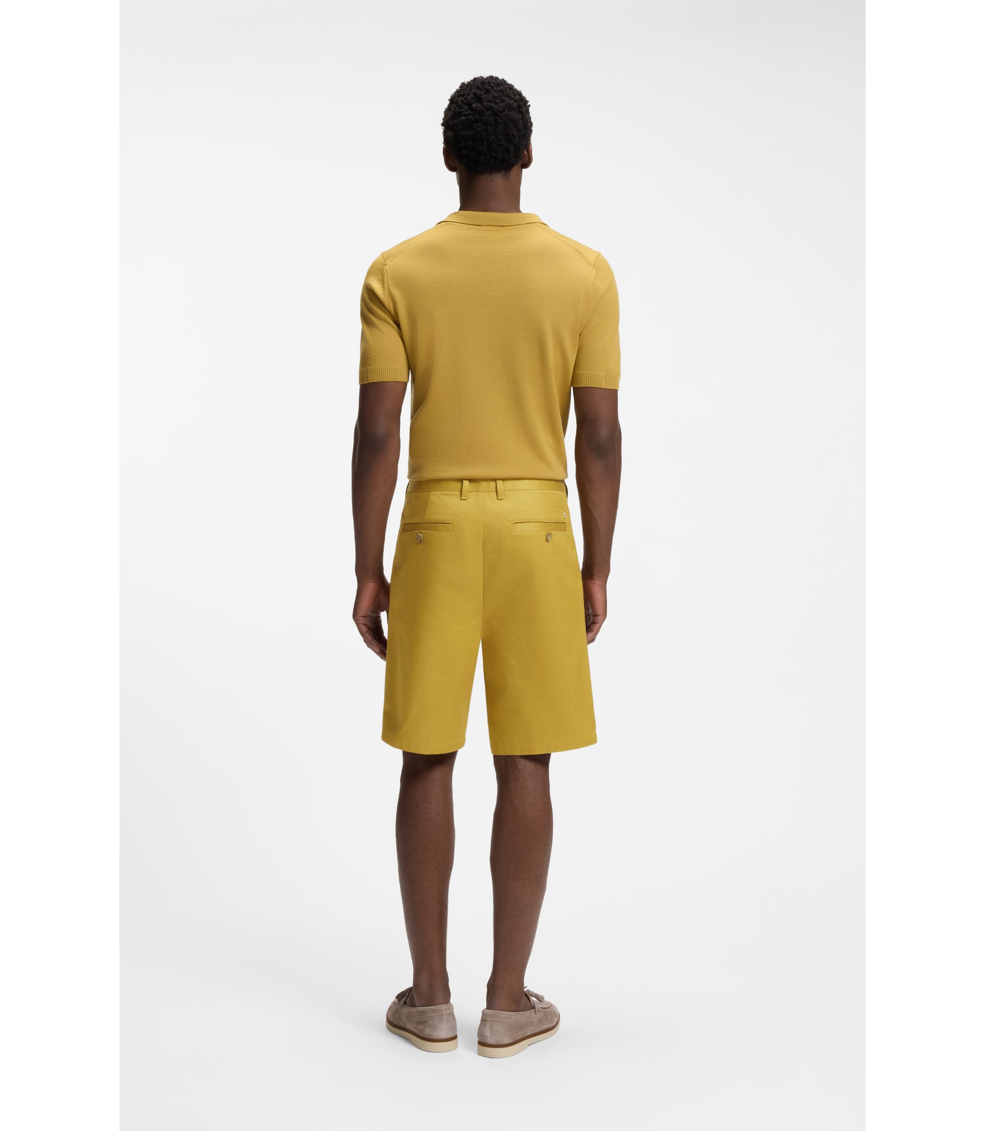 BOSS - Relaxed-fit shorts in cotton twill - Gold