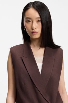 Blazer sans manches &agrave; coupe d&eacute;contract&eacute;e en lin m&eacute;lang&eacute;, Marron fonc&eacute;