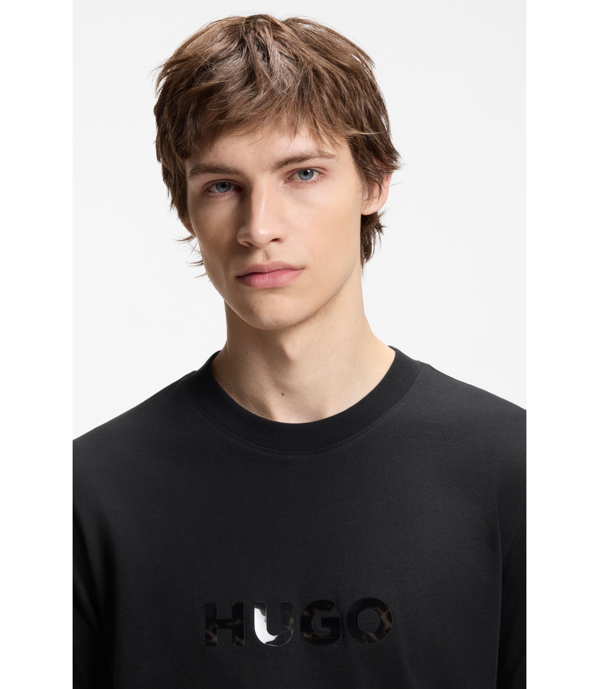 HUGO - Tortoise-logo T-shirt in cotton jersey - Black