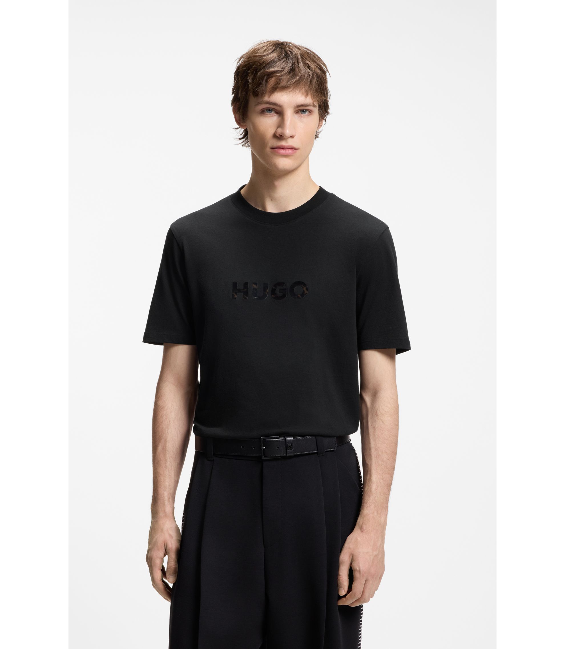 HUGO - Tortoise-logo T-shirt in cotton jersey - Black