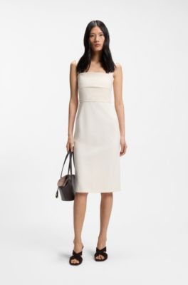 Vestido de punto slim fit con detalle a capas, Blanco
