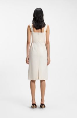 Vestido de punto slim fit con detalle a capas, Blanco