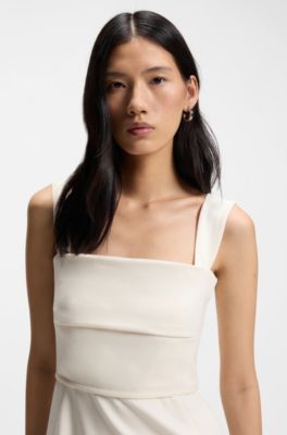 Robe Slim en jersey avec d&eacute;tail superpos&eacute;, Blanc
