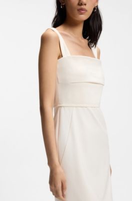 Vestido de punto slim fit con detalle a capas, Blanco