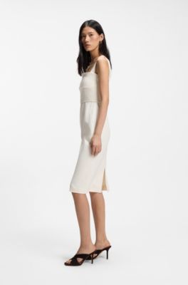 Slim-fit jersey dress with layered detail, White