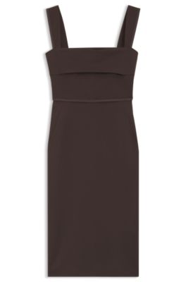 Slim-fit jersey dress with layered detail, Dark Brown