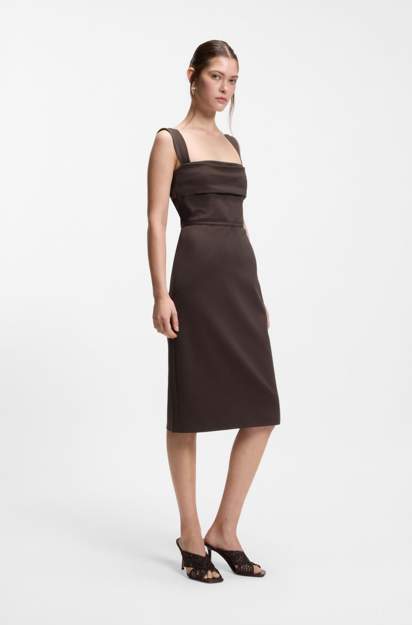 brown jersey dress for women Coffee brown jersey asymmetric draped dress
