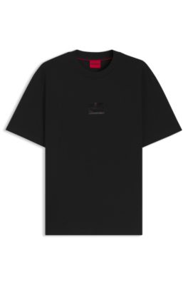 Camiseta de punto de algod&oacute;n con parche de logo de carey, Negro