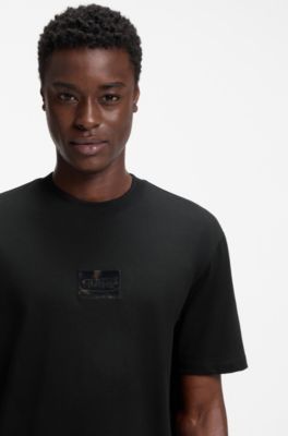 Camiseta de punto de algod&oacute;n con parche de logo de carey, Negro