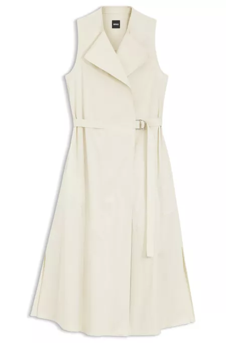 Adjustable-belt wrap dress in stretch cotton