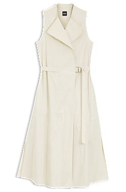 Adjustable-belt wrap dress in stretch cotton