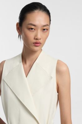 Vestido cruzado de algod&oacute;n el&aacute;stico con cintur&oacute;n ajustable, Blanco