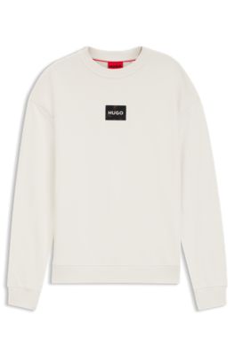 Sudadera de felpa de algod&oacute;n con parche con logo de carey, Blanco