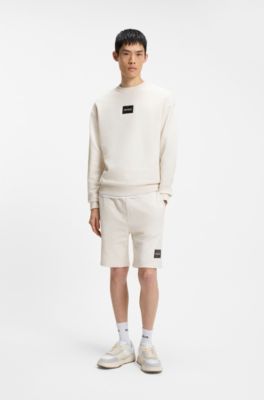 Sudadera de felpa de algod&oacute;n con parche con logo de carey, Blanco