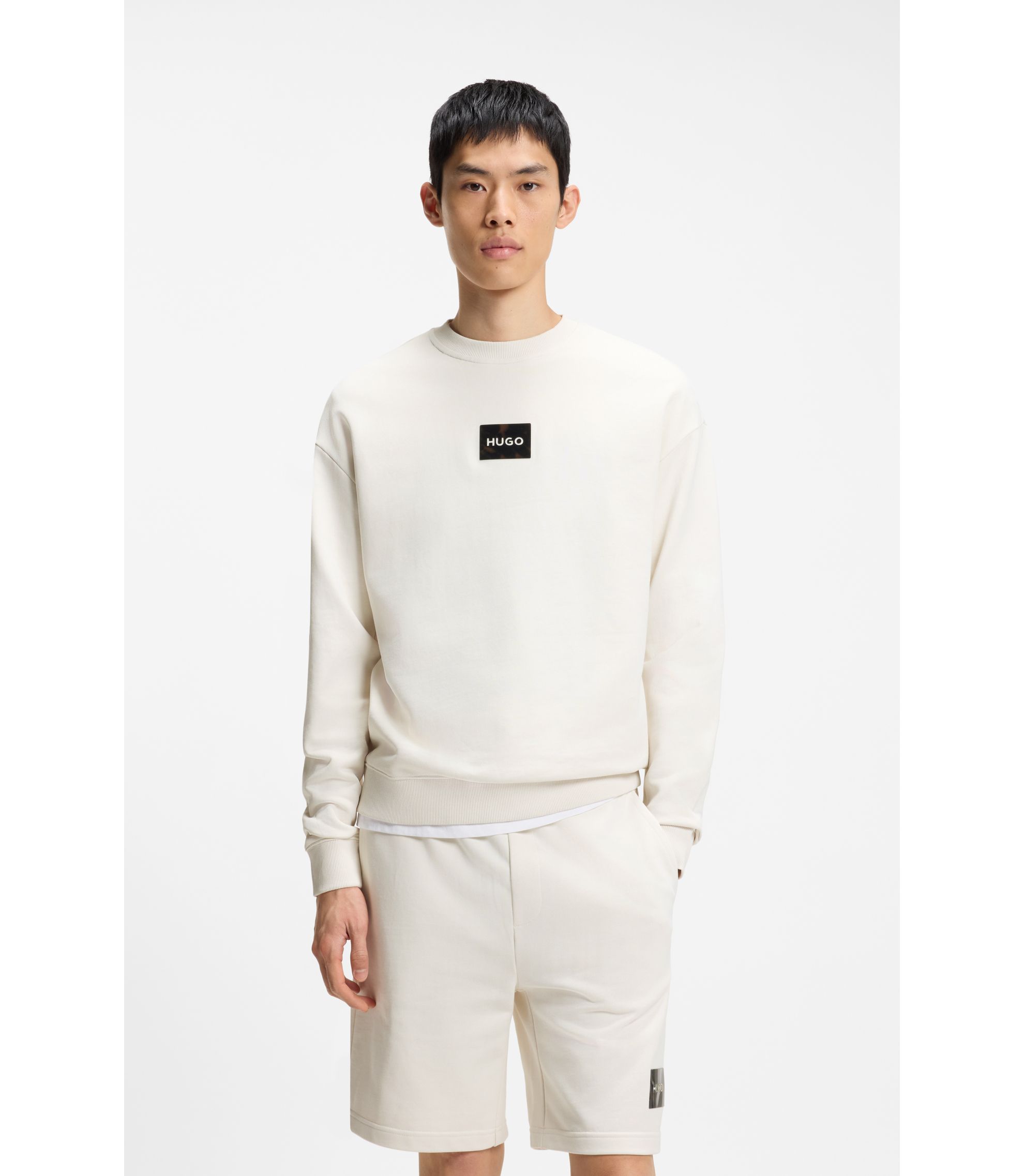 HUGO - Tortoise-logo sweatshirt in cotton terry - White