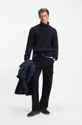 BECKHAM x BOSS cargo trousers in micro-patterned cotton, Dark Blue