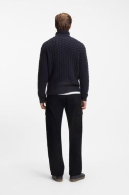 Pantalon en coton &agrave; micro motif BECKHAM&nbsp;x&nbsp;BOSS, Bleu fonc&eacute;