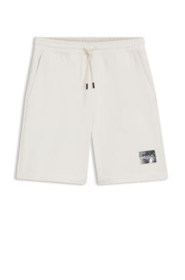 Shorts de felpa de rizo de algod&oacute;n con logo de carey, Blanco