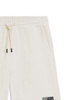 Shorts de felpa de rizo de algod&oacute;n con logo de carey, Blanco