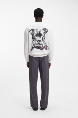 Sudadera relaxed fit en felpa de algod&oacute;n con ilustraci&oacute;n de perro, Blanco