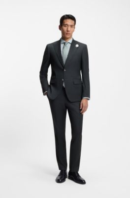 Melange slim-fit jacket in a wool blend, Light Green