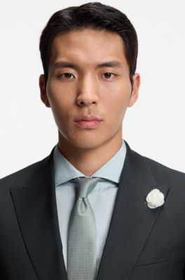 Melange slim-fit jacket in a wool blend, Light Green