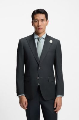 Melange slim-fit jacket in a wool blend, Light Green