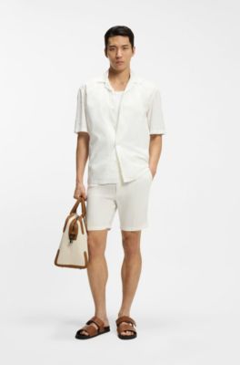 Short coupe moderne en lin m&eacute;lang&eacute;, Blanc