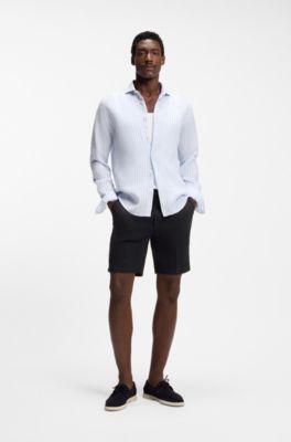 Linen-blend shorts in a modern fit, Dark Blue