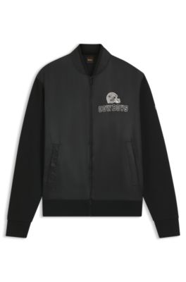 BOSS x DALLAS COWBOYS bomber jacket with helmet graphic, Black