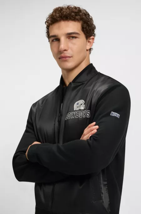 BOSS x DALLAS COWBOYS bomber jacket with helmet graphic