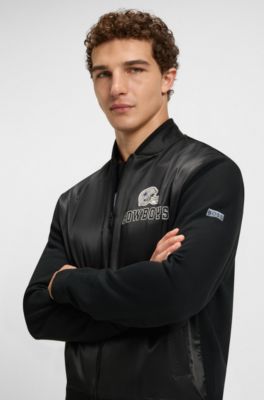 BOSS x DALLAS COWBOYS bomber jacket with helmet graphic, Black