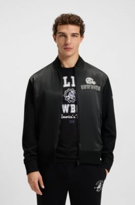 Chaqueta bomber BOSS x DALLAS COWBOYS con gr&aacute;fico de casco, Negro