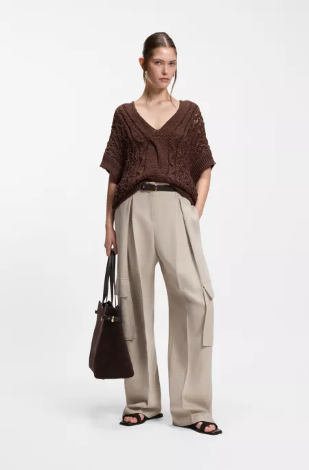 Cotton-blend knit top with cable detailing