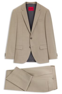 Traje slim fit de dos piezas en pa&ntilde;o el&aacute;stico, Beige