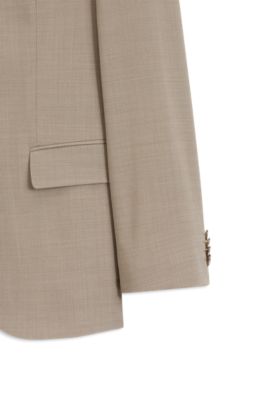 Traje slim fit de dos piezas en pa&ntilde;o el&aacute;stico, Beige