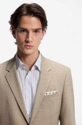 Traje slim fit de dos piezas en pa&ntilde;o el&aacute;stico, Beige