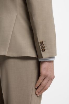 Traje slim fit de dos piezas en pa&ntilde;o el&aacute;stico, Beige