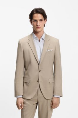 Traje slim fit de dos piezas en pa&ntilde;o el&aacute;stico, Beige