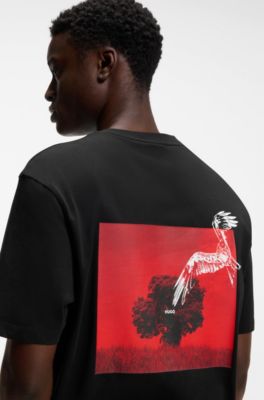 Camiseta de punto de algod&oacute;n con gr&aacute;fico en la espalda, Negro