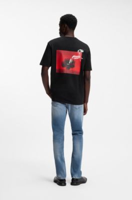 Camiseta de punto de algod&oacute;n con gr&aacute;fico en la espalda, Negro