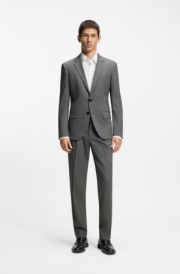 Pantalones slim fit en tejido sharkskin de mezcla de lana, Gris