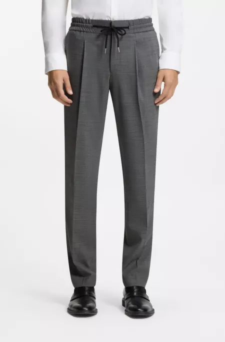 Slim-fit trousers in wool-blend sharkskin