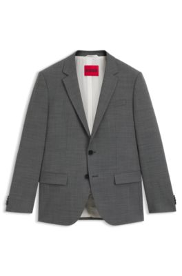 Chaqueta slim fit en tejido sharkskin de mezcla de lana, Gris
